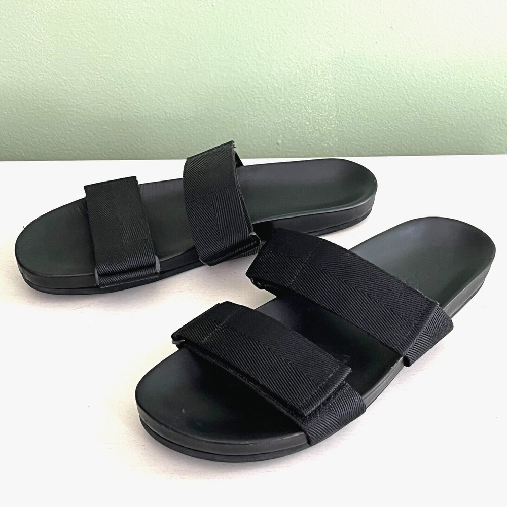 COS Double Adjustable Textile Strap Sandals Size 9 Black Slides Leather‎ Footbed